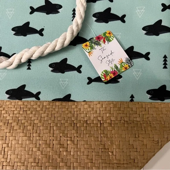 Marca The Seaside Style Shark Canvas Look Paper Straw Tote Large - Picture 4 of 15
